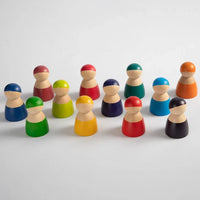 12-Piece Rainbow Wooden Peg Dolls – Primary Color - BIG FRENCHIES