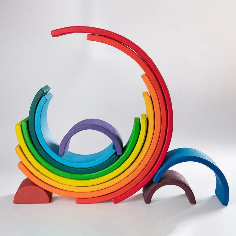 12-Piece Large Wooden Rainbow Stacking Blocks – Primary Colors | Pine or Linden Wood Options - BIG FRENCHIES