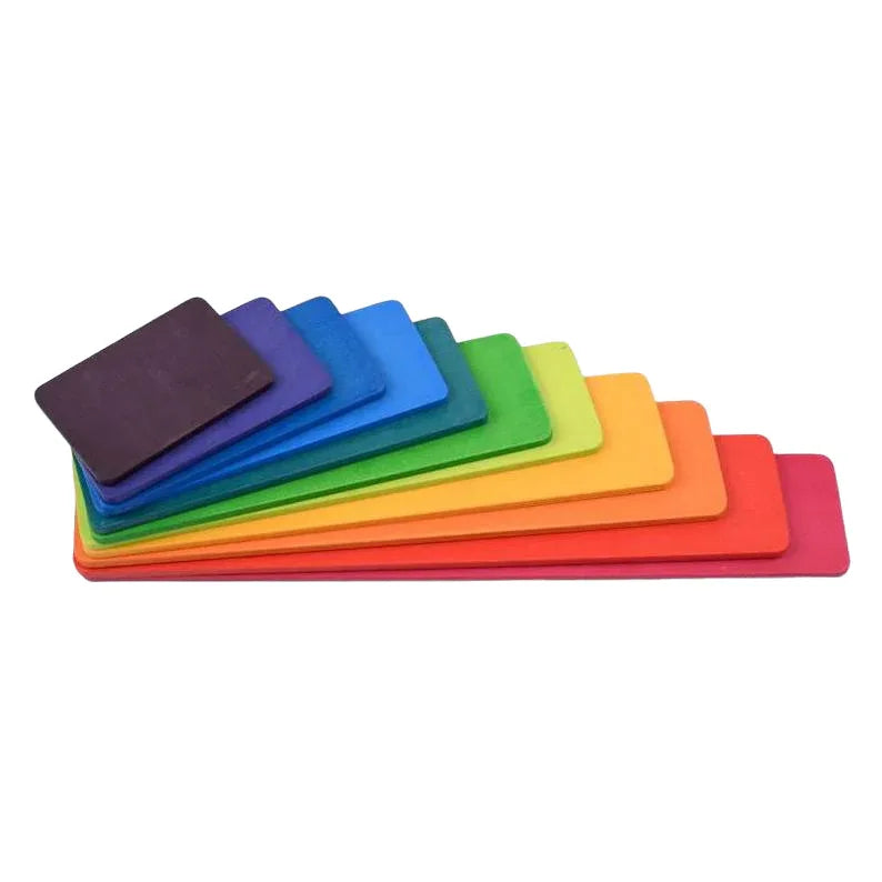 11 Pcs Wooden Rainbow Rectangular Building Boards in Primary Colors - BIG FRENCHIES