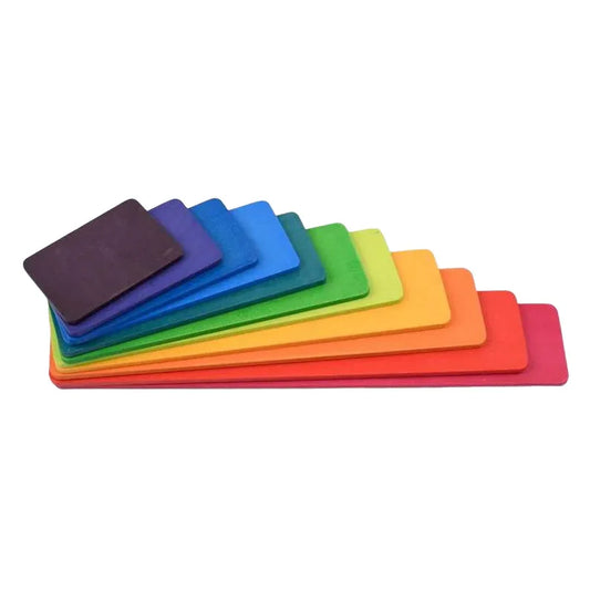 11 Pcs Wooden Rainbow Rectangular Building Boards in Primary Colors - BIG FRENCHIES