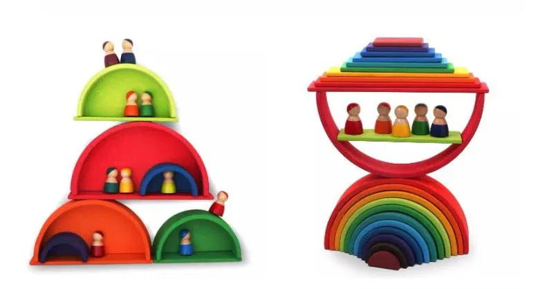 11 Pcs Wooden Rainbow Rectangular Building Boards in Primary Colors - BIG FRENCHIES