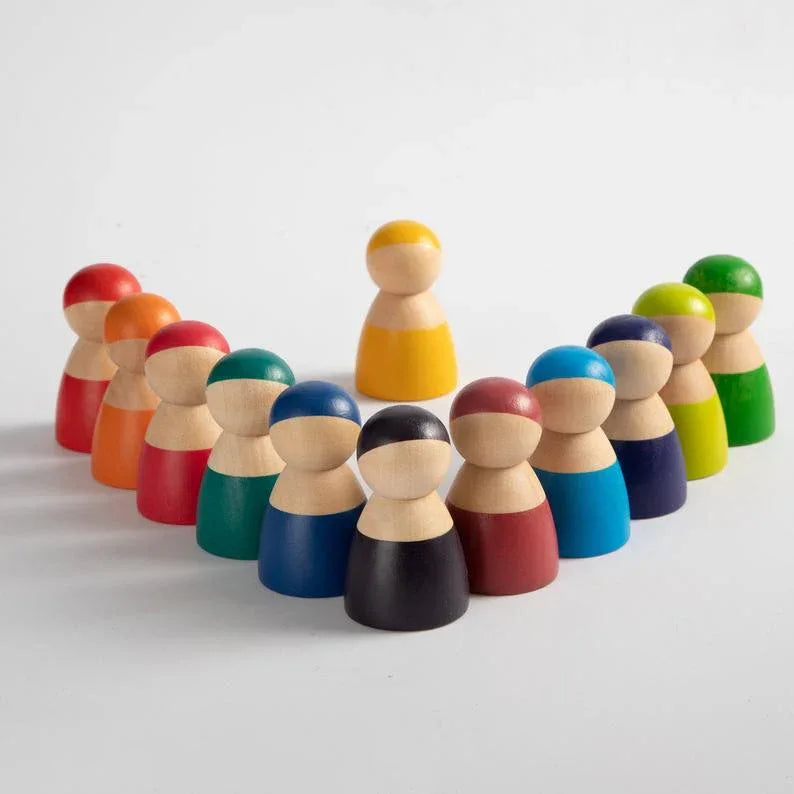 12-Piece Rainbow Wooden Peg Dolls – Primary Color - BIG FRENCHIES
