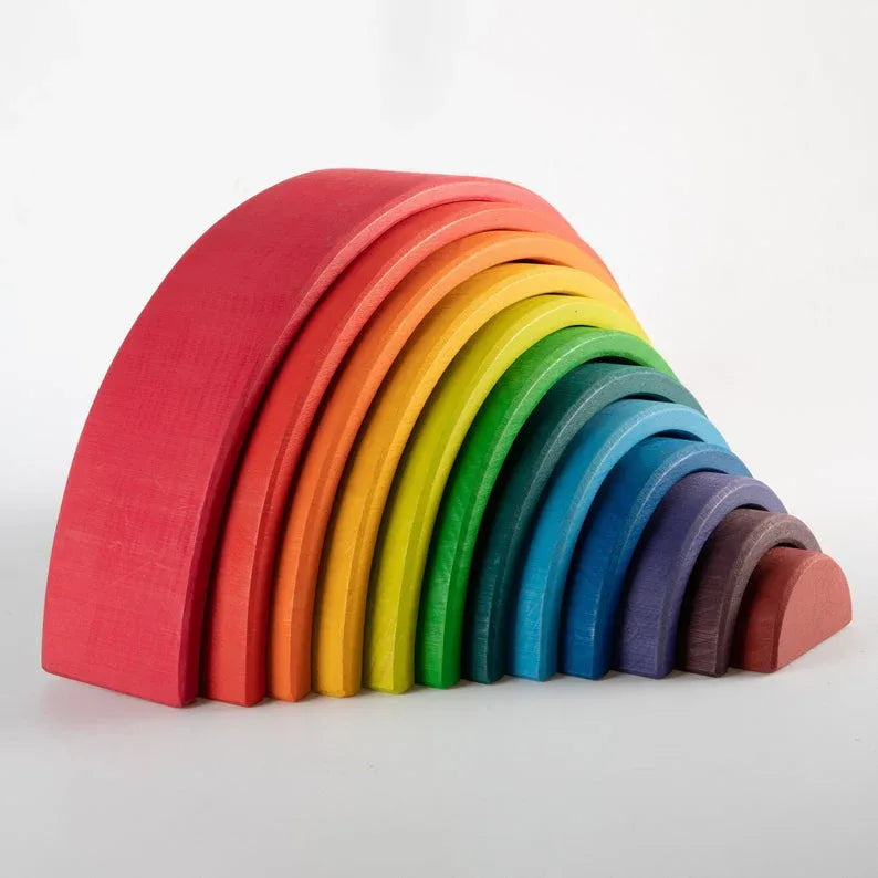 12-Piece Large Wooden Rainbow Stacking Blocks – Primary Colors | Pine or Linden Wood Options - BIG FRENCHIES