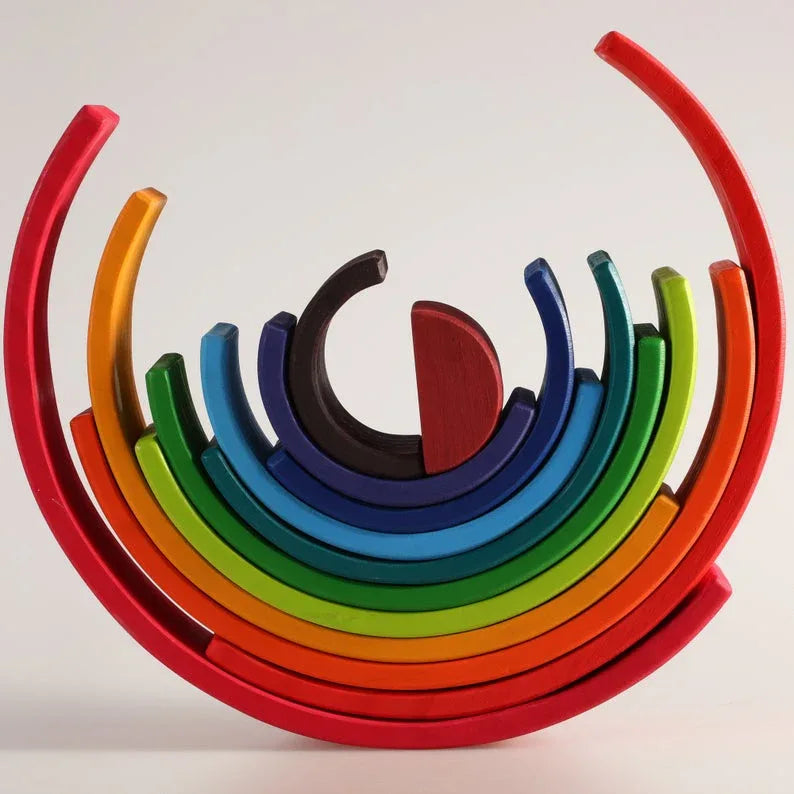 12-Piece Large Wooden Rainbow Stacking Blocks – Primary Colors | Pine or Linden Wood Options - BIG FRENCHIES