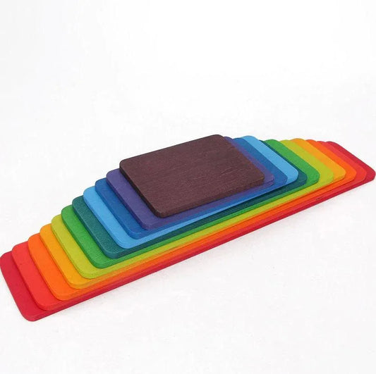 11 Pcs Wooden Rainbow Rectangular Building Boards in Primary Colors - BIG FRENCHIES
