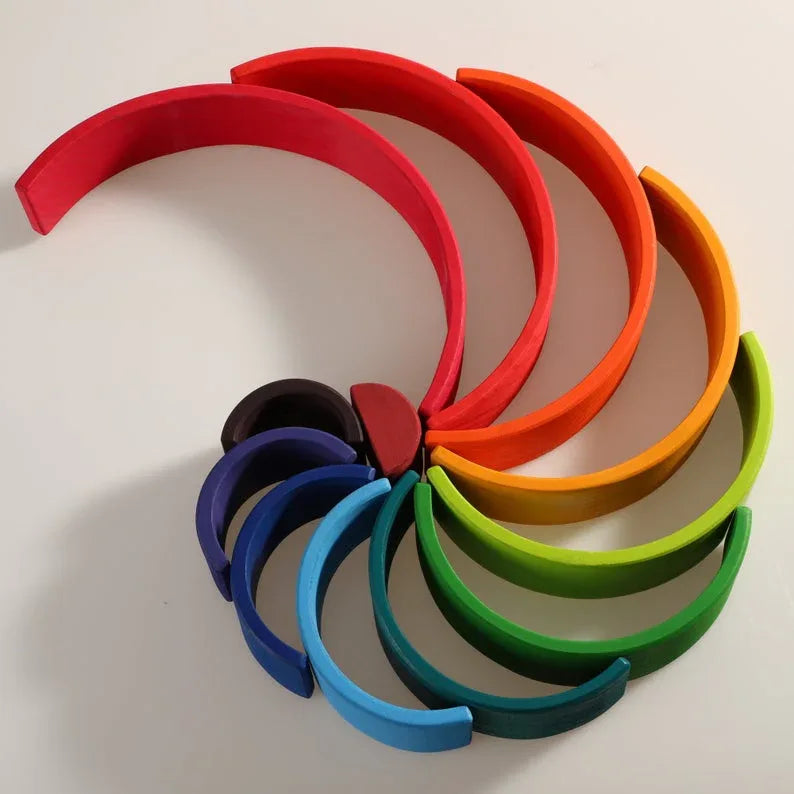 12-Piece Large Wooden Rainbow Stacking Blocks – Primary Colors | Pine or Linden Wood Options - BIG FRENCHIES