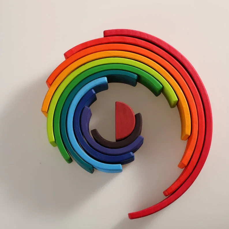 12-Piece Large Wooden Rainbow Stacking Blocks – Primary Colors | Pine or Linden Wood Options - BIG FRENCHIES