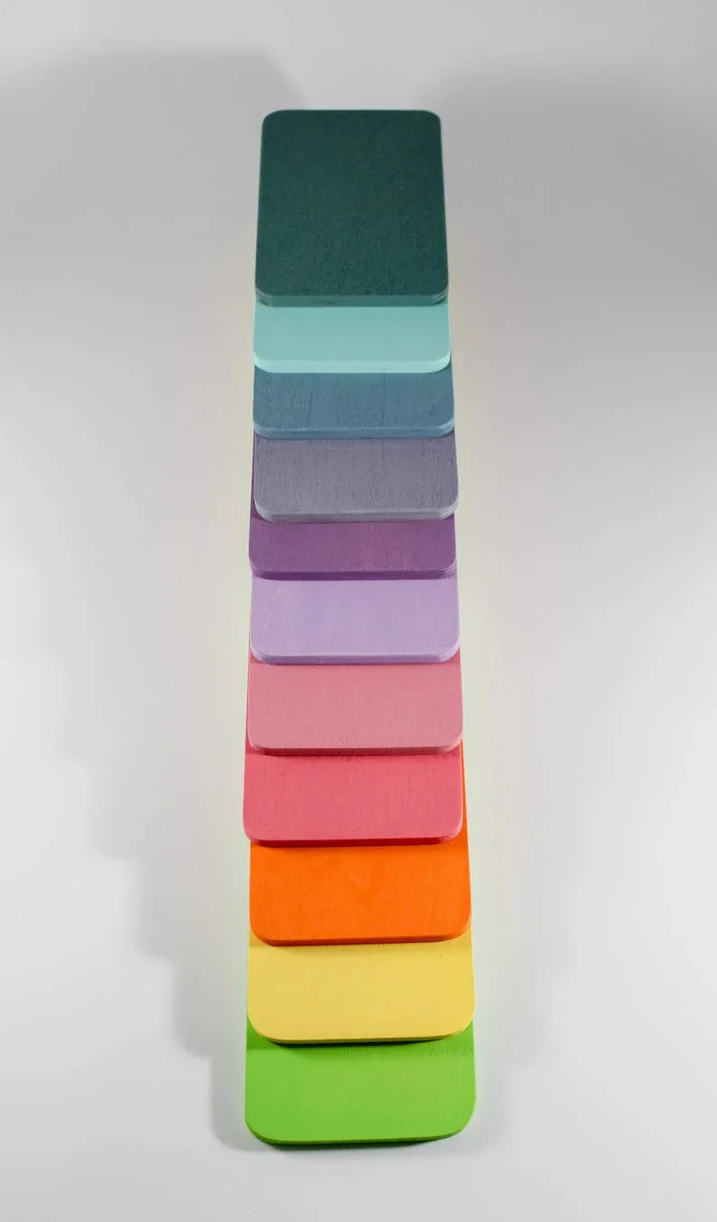 11 Pcs Wooden Rectangular Building Boards in Pastel/Macaron Colors - BIG FRENCHIES