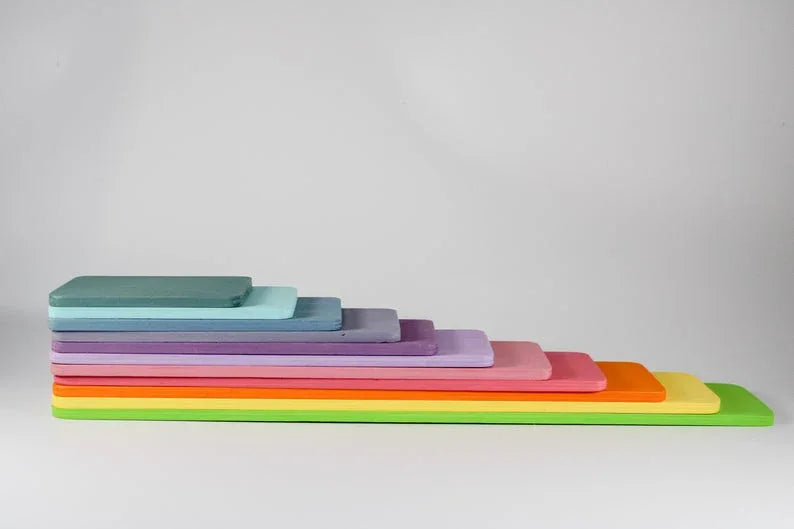 11 Pcs Wooden Rectangular Building Boards in Pastel/Macaron Colors - BIG FRENCHIES
