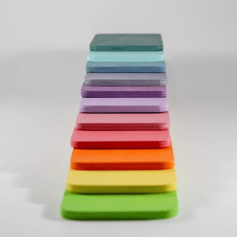 11 Pcs Wooden Rectangular Building Boards in Pastel/Macaron Colors - BIG FRENCHIES