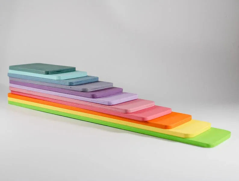 11 Pcs Wooden Rectangular Building Boards in Pastel/Macaron Colors - BIG FRENCHIES