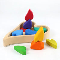 **Pre-order (Ships in 2-3 Weeks)**10-Piece Stained Wooden Rainbow Heart Stacking Puzzle Blocks - BIG FRENCHIES