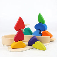 **Pre-order (Ships in 2-3 Weeks)**10-Piece Stained Wooden Rainbow Heart Stacking Puzzle Blocks - BIG FRENCHIES