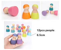 12-Piece Wooden Peg Dolls – Pastel/Macaron Colors - BIG FRENCHIES