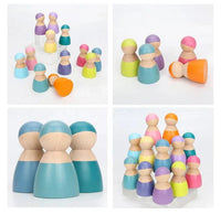 12-Piece Wooden Peg Dolls – Pastel/Macaron Colors - BIG FRENCHIES