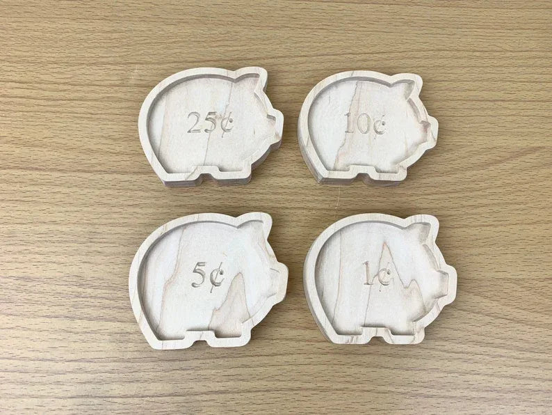 Set of 4 Wooden Pig Money Sorting Trays for Cents - BIG FRENCHIES
