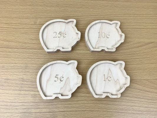 Set of 4 Wooden Pig Money Sorting Trays for Cents - BIG FRENCHIES