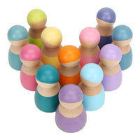 12-Piece Wooden Peg Dolls – Pastel/Macaron Colors - BIG FRENCHIES
