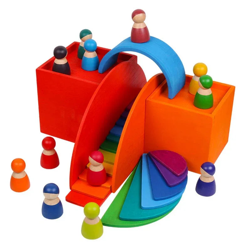 6-Piece Primary Color Rainbow Wooden Nesting Box Set - BIG FRENCHIES