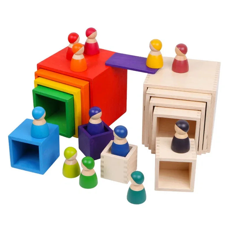 6-Piece Primary Color Rainbow Wooden Nesting Box Set - BIG FRENCHIES