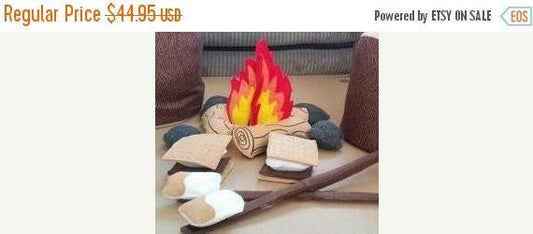 Felt Campfire - fake fire pit - pretend campfire - pretend play - camping - Bonfire - felt food - toy fire - play set for two - BIG FRENCHIES