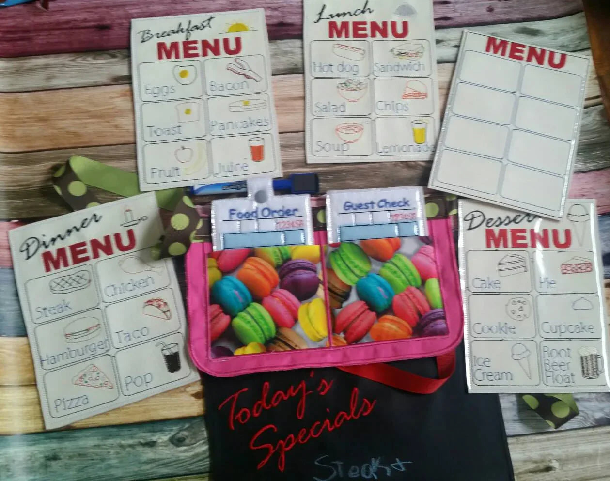 Waitress play set - Restaurant toys - Restaurant play set - pretend restaurant - pretend menus - pretend play - play kitchen- pocket apron - BIG FRENCHIES
