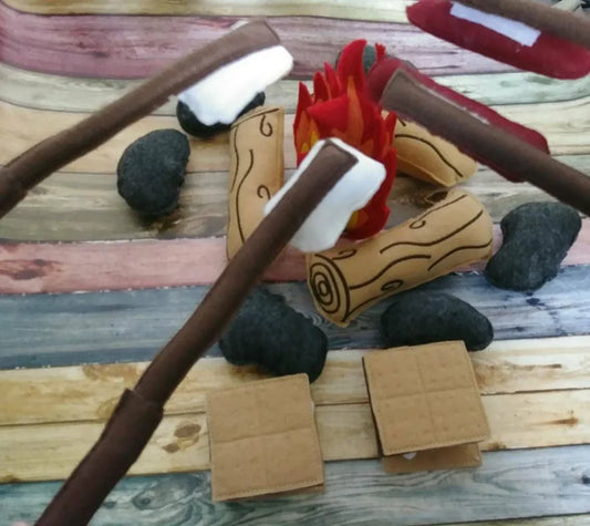 Felt Campfire - fake fire pit - pretend campfire - pretend play - camping - Bonfire - felt food - toy fire - play set for two - BIG FRENCHIES
