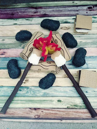 Felt campfire play set gift for kids- fake fire pit - camper decor - bonfire - set for two - photography prop - BIG FRENCHIES
