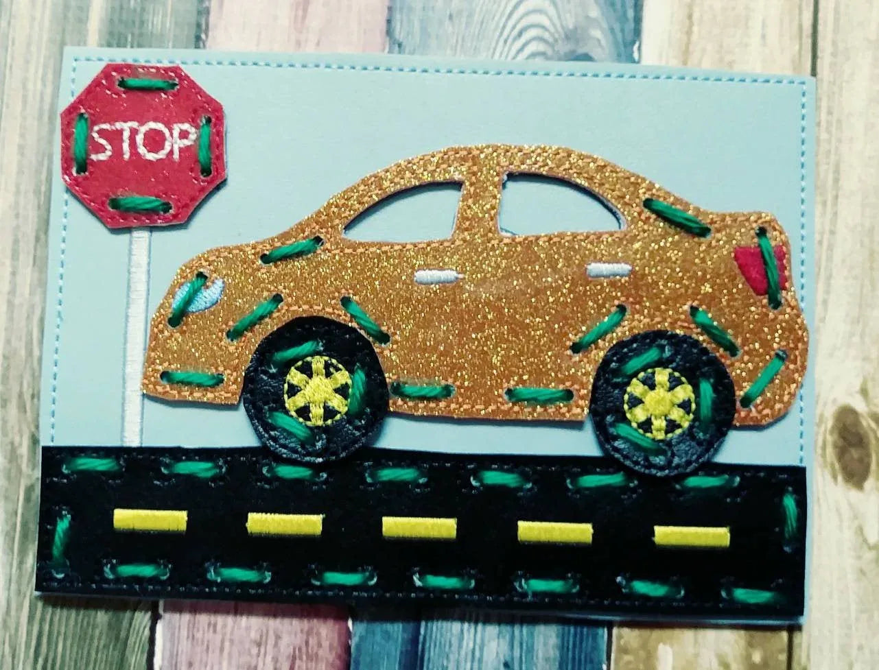 Sewing cards for kids - Car sewing card - learn to sew - busy toy - activity toy - car lacing card - learning toy - Montessori toy - quiet - BIG FRENCHIES
