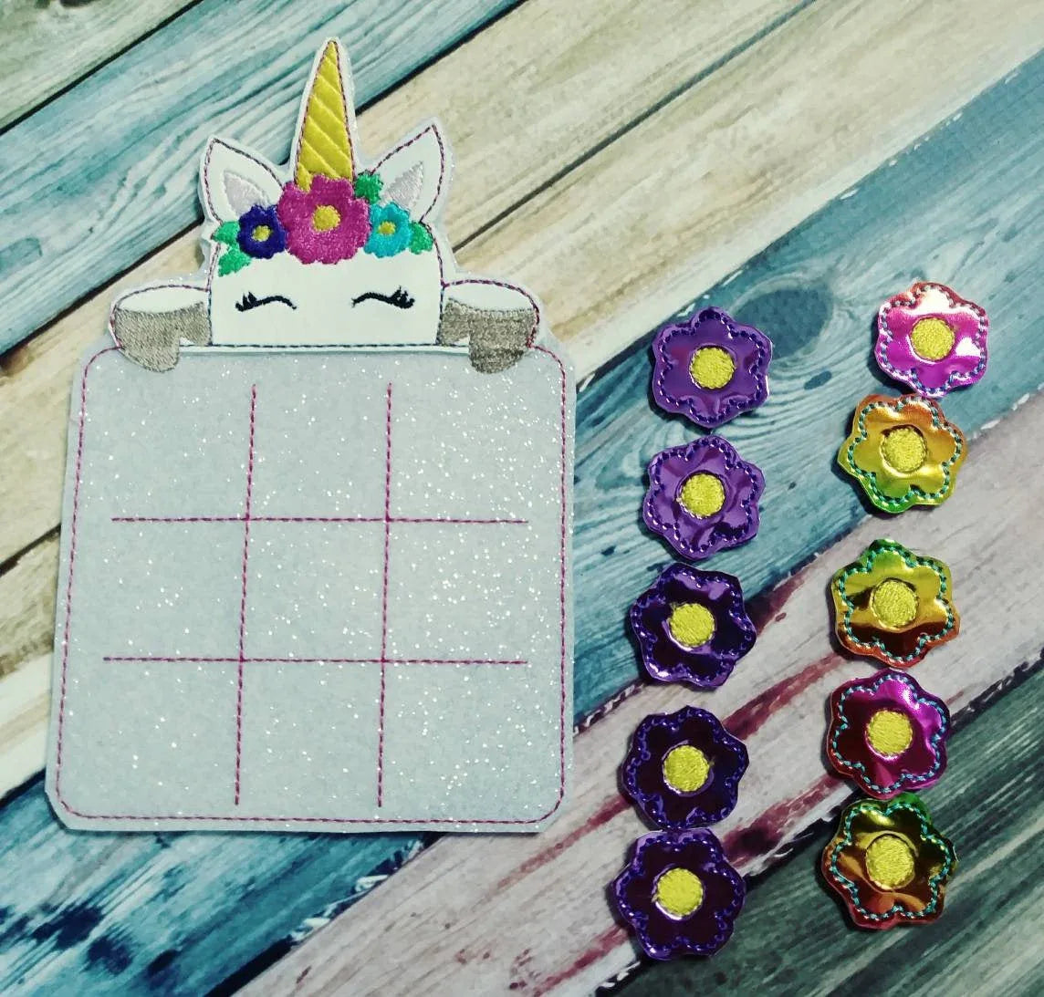 Unicorn Tic Tac Toe Game Board and Pieces - birthday party favor - Easter Basket - Classic Game - Quiet Toy Fantasy - Mythical - non food - BIG FRENCHIES