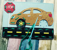 Sewing cards for kids - Car sewing card - learn to sew - busy toy - activity toy - car lacing card - learning toy - Montessori toy - quiet - BIG FRENCHIES