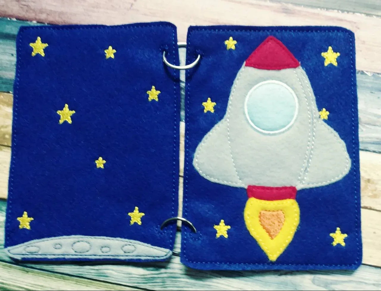Outer Space - quiet book page - Sun - space shuttle - planets - road trip toy - Learning - Educational Toy - galaxy- stars - solar system - BIG FRENCHIES