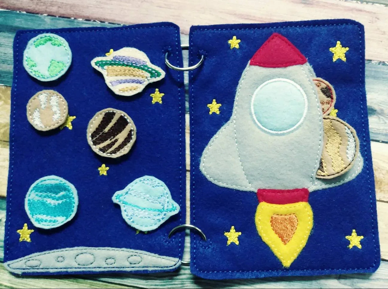 Outer Space - quiet book page - Sun - space shuttle - planets - road trip toy - Learning - Educational Toy - galaxy- stars - solar system - BIG FRENCHIES