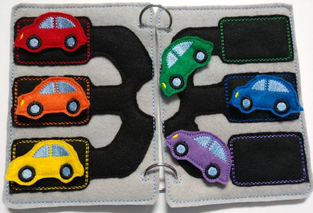 Color match Quiet book page - racecar play mat - Color car Match - race track - color sorting - counting game - educational - learning toy - BIG FRENCHIES