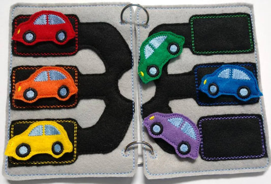 Color match Quiet book page - racecar play mat - Color car Match - race track - color sorting - counting game - educational - learning toy - BIG FRENCHIES