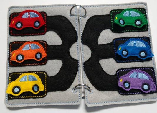 Color match Quiet book page - racecar play mat - Color car Match - race track - color sorting - counting game - educational - learning toy - BIG FRENCHIES