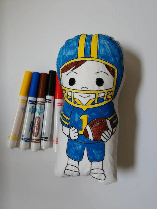 Wahasble Color me football player soft toy - gift for boy or girl - party favor - coloring toy - washable - markers - BIG FRENCHIES
