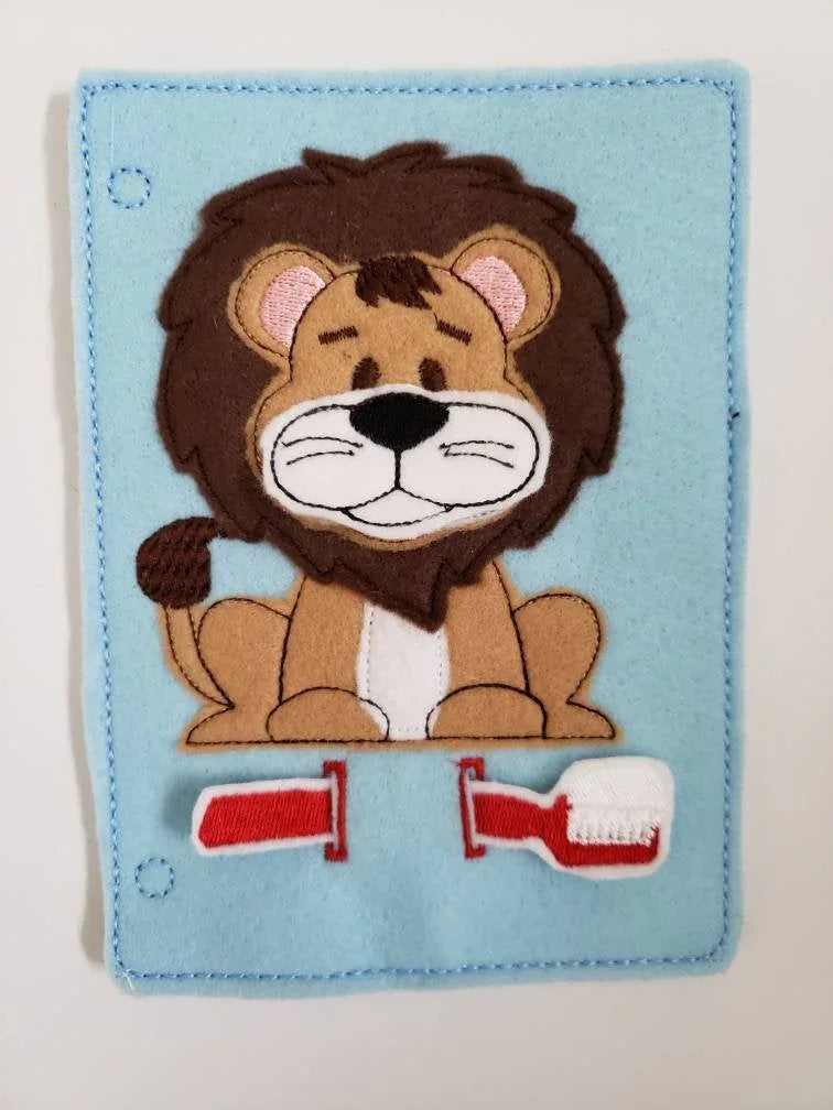 Toothbrush quiet book page - lion - activity page - busy book page - tooth - learning page - dentist - BIG FRENCHIES