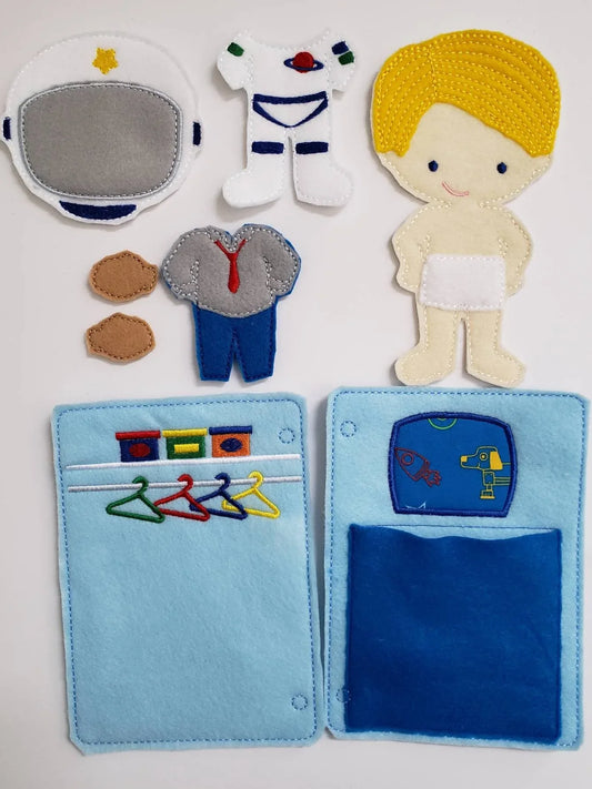 Astronaut boy felt paper doll - doll clothes storage - quiet activity page - busy book page - BIG FRENCHIES
