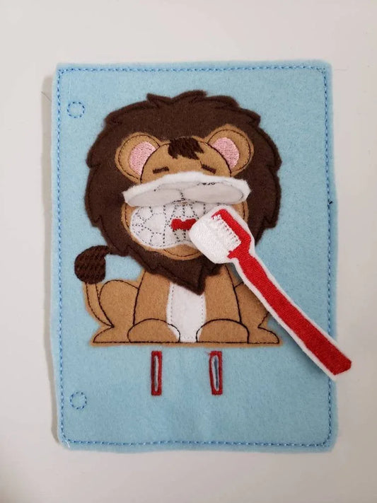 Toothbrush quiet book page - lion - activity page - busy book page - tooth - learning page - dentist - BIG FRENCHIES