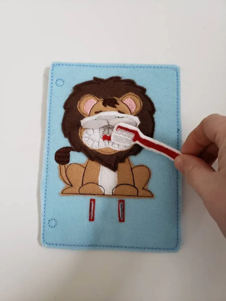 Toothbrush quiet book page - lion - activity page - busy book page - tooth - learning page - dentist - BIG FRENCHIES
