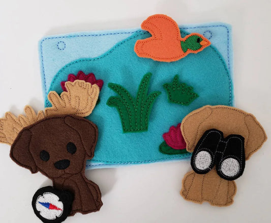 Felt dog finger puppet quiet book page - activity page - busy book - learning page - BIG FRENCHIES