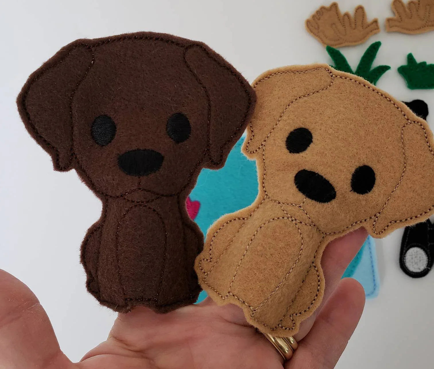 Felt dog finger puppet quiet book page - activity page - busy book - learning page - BIG FRENCHIES