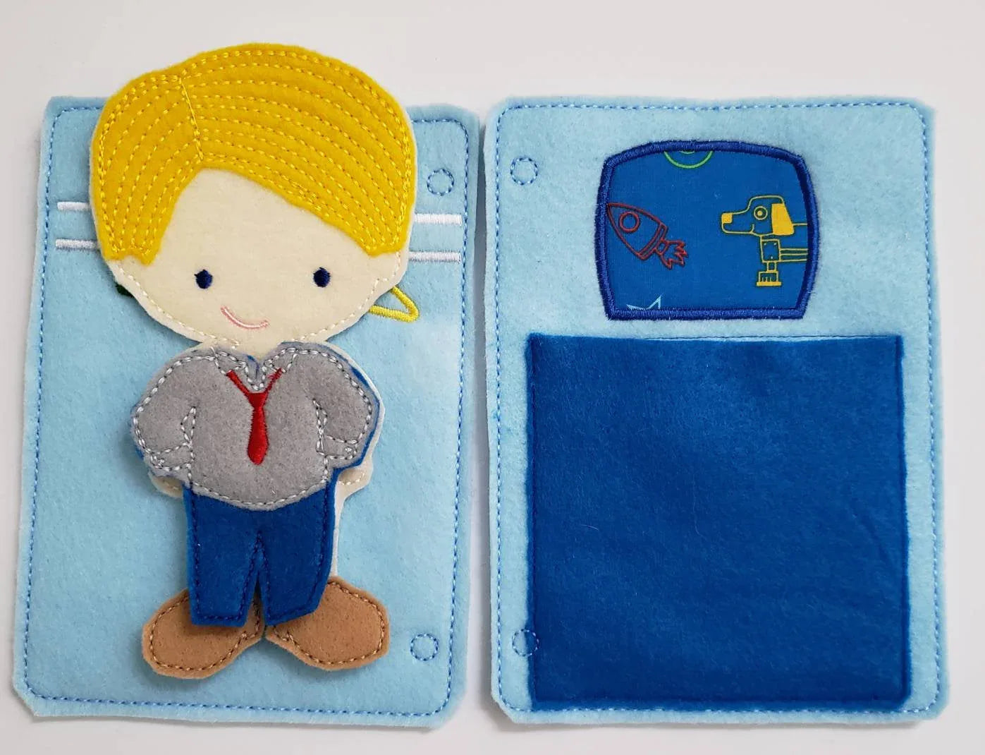 Astronaut boy felt paper doll - doll clothes storage - quiet activity page - busy book page - BIG FRENCHIES