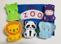 Zoo Animal Finger Puppets - zoo storage bag - Free Personalization - Quiet Toy - Busy Bag - Activity Bag - custom colors - BIG FRENCHIES