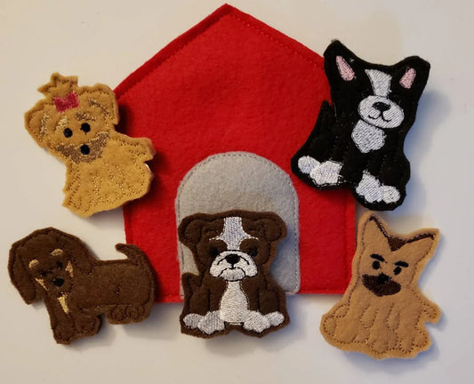 Dog Finger Puppets - dog toy - puppy finger puppet -personalized - Storage Bag - Quiet Toy - Busy Bag - Activity Bag - custom colors - BIG FRENCHIES