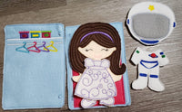 Astronaut girl felt paper doll - doll clothes storage - quiet activity page - busy book page - BIG FRENCHIES