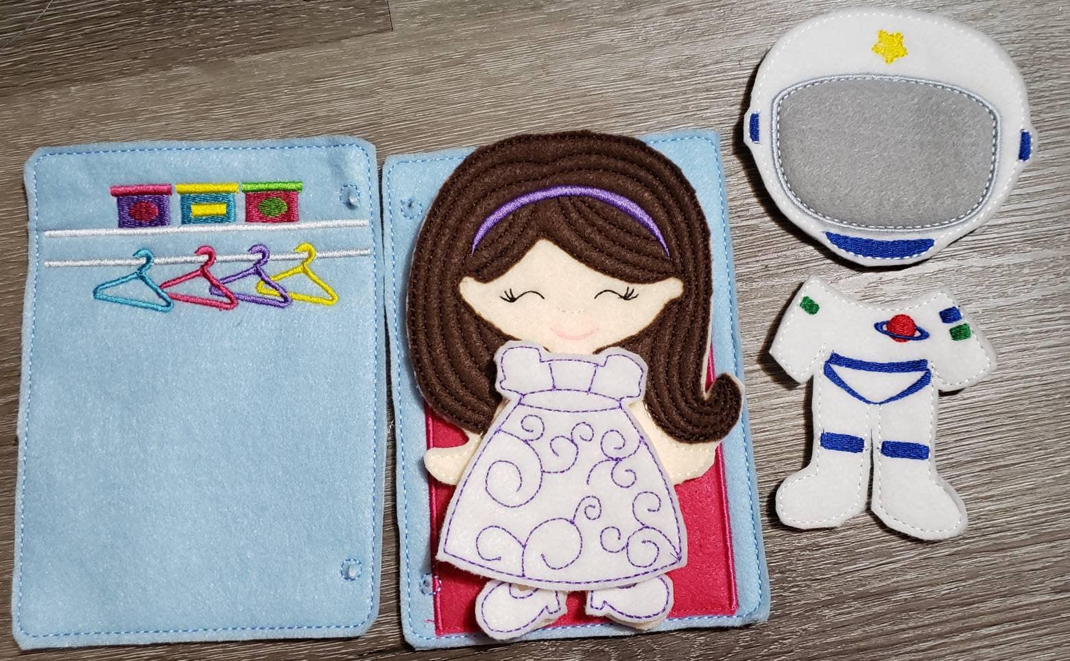Astronaut girl felt paper doll - doll clothes storage - quiet activity page - busy book page - BIG FRENCHIES