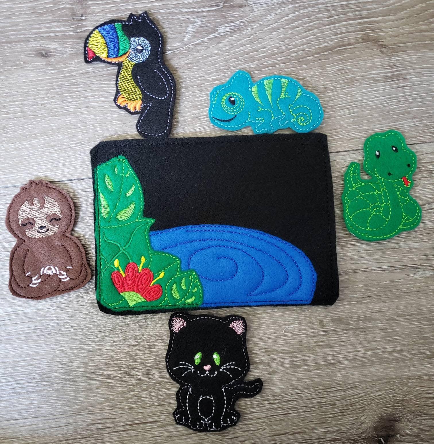 Felt finger puppet animal - Rainforest Animal quiet book page - Gift for kids - habitat - Party Favor - learning toy - animals and biomes - BIG FRENCHIES