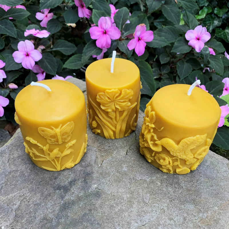 Butterfly | Hummingbird | Flower | Beeswax Pillar Set - BIG FRENCHIES